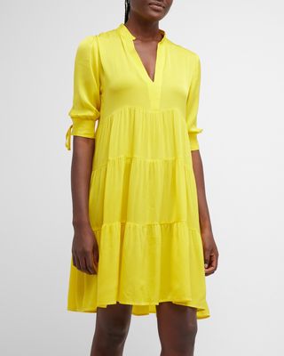 Khaya Tiered 3/4-Sleeve Silk Dress
