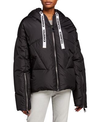 Khris Drawstring-Hood Puffer Jacket, Solid