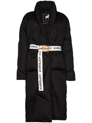 Khrisjoy contrast-belt mid-length puffer coat - Black