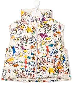 Khrisjoy drawing-print padded hooded gilet - Neutrals