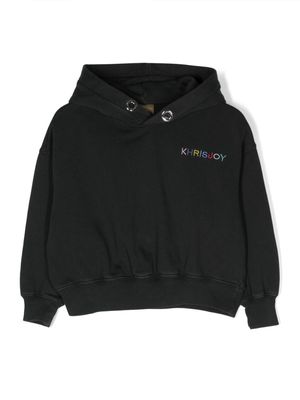 Khrisjoy Kids logo-embroidered cotton hoodie - Black