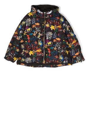 Khrisjoy Kids sketch-print padded hooded jacket - Black