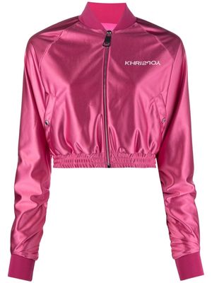 Khrisjoy logo-print satin bomber jacket - Pink