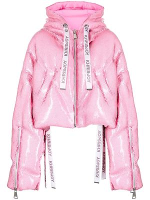 Khrisjoy paillette-embellished hooded down jacket - Pink
