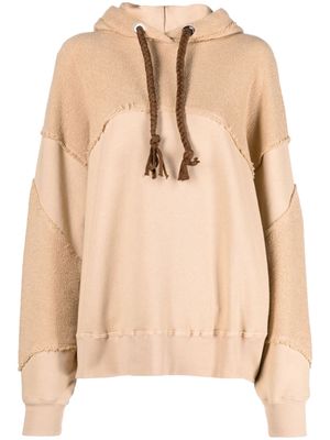 Khrisjoy panelled cotton frayed-hem hoodie - Neutrals