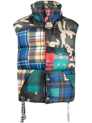 Khrisjoy patchwork-print padded gilet - Green