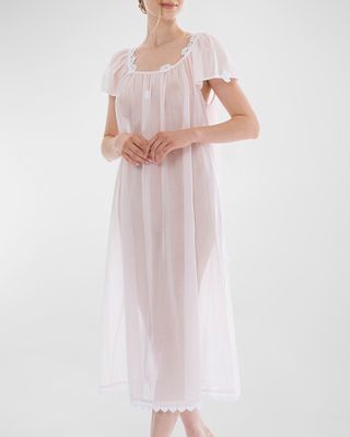 Kiana 2 Ruched Lace-Trim Cotton Nightgown