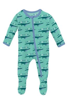 KicKee Pants Alligator Print Fitted One-Piece Footie Pajamas in Glass Later Alligator