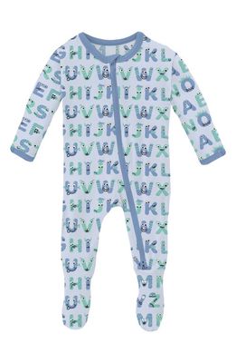 KicKee Pants Alphabet Print Fitted One-Piece Pajamas in Dew Abc Monsters 