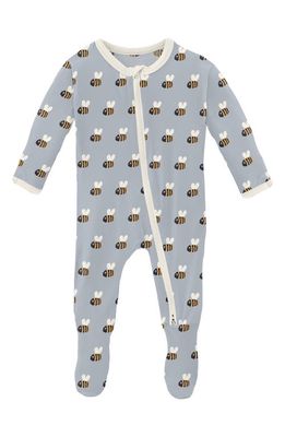 KicKee Pants Bee Print Fitted One-Piece Pajamas in Pearl Blue Baby Bumblebee 