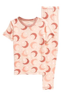 KicKee Pants Kids' Print Short Sleeve Fitted Two-Piece Pajamas in Peach Blossom Moon And Stars