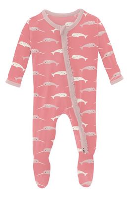 KicKee Pants Narwhal Print Ruffle Fitted One-Piece Pajamas in Strawberry Narwhal