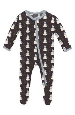KicKee Pants Print Zip Footie in Midnight Tiny Snowman