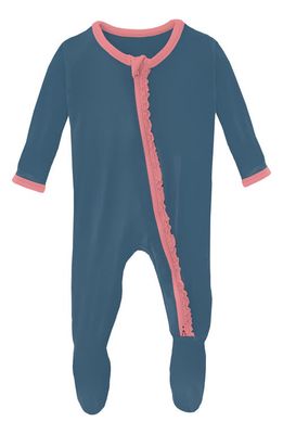 KicKee Pants Ruffle Fitted One-Piece Pajamas in Deep Sea With Strawberry