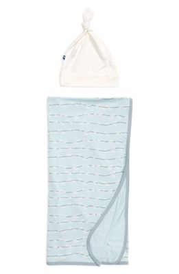 KicKee Pants Spring Sky Pussy Willows Knotted Cap & Swaddle Blanket Set in Spring Sky Pussy Willows Nat
