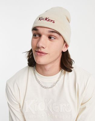Kickers beanie in off white with logo embroidery