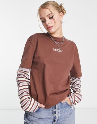 Kickers double layer skate T-shirt with striped sleeves-Multi