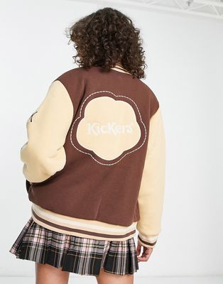 Kickers oversized varsity jacket with back logo in brown