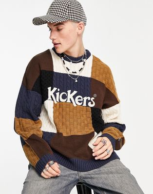 Kickers panel logo knitted sweater in blue-Multi