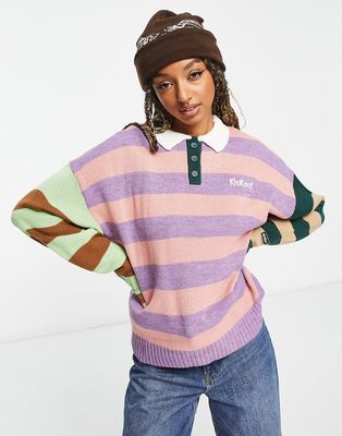 Kickers relaxed knitted rugby sweater in mix stripe-Multi