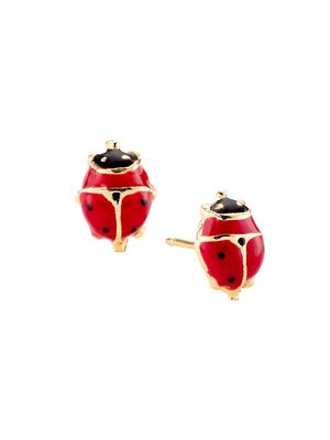 Kid's 14K Yellow Gold & Enamel Ladybug Stud Earrings - Red
