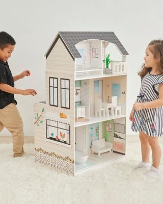 Kid's 2-in-1 Dollhouse And Play Kitchen
