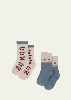 Kid's 2-Pack Cherry-Print Cotton Socks