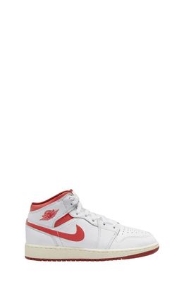 Kids' Air Jordan 1 Mid Sneaker in White/Lobster/Red/Sail