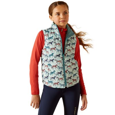Kid's Bella Reversible Insulated Vest in Painted Ponies Brittany Blue