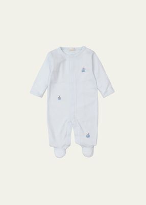 Kid's Boats At Sea Embroidered Footie, Size Newborn-9M