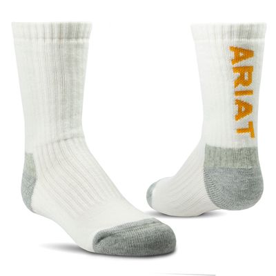 Kid's Cotton Crew Socks 2 Pair Pack in White, Size: S/M Regular by Ariat