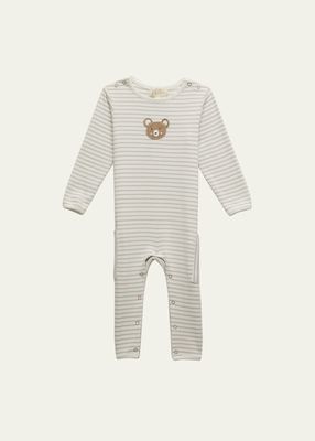 Kid's Crocheted Bear Striped Playsuit, Size Newborn-12M