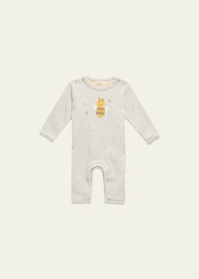 Kid's Crotched Bee Applique Playsuit, Size Newborn-12M