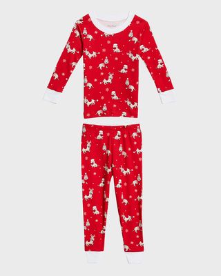 Kid's Dachsunds Through The Snow 2-Piece Pajamas Set, Size 12M-24M
