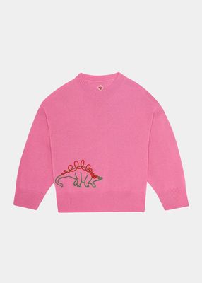 Kid's Dinosaur Embroidered Cashmere Sweater, Size 2-10