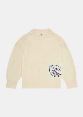 Kid's Dove Embroidered Cashmere Sweater, Size 2-10