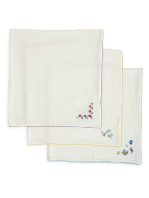 Kid's Embroidered 3-Piece Shawl Blanket Set - White