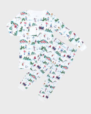 Kid's Festive Ski Printed Pajama Set, Size 18M-10