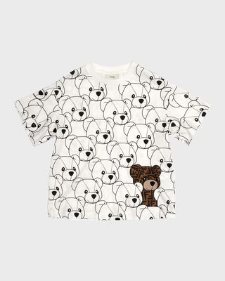 Kid's FF Bear-Print Short-Sleeve T-Shirt, Size 4-6