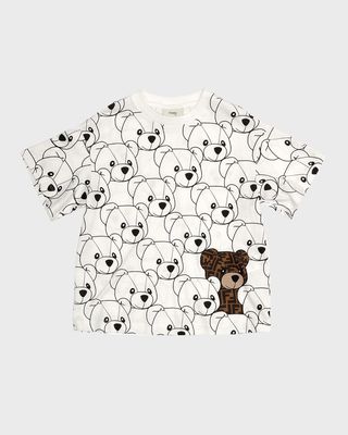 Kid's FF Bear-Print Short-Sleeve T-Shirt, Size 8-14