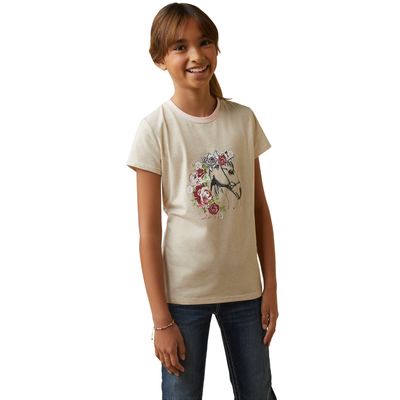 Kid's Flora T-Shirt in Oatmeal Heather Cotton, Size: XS by Ariat
