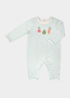 Kid's Fruit Applique Striped Coverall, Size Newborn-12M