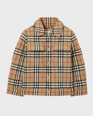 Kid's Gideon Check-Print Quilted Jacket, Size 4-14