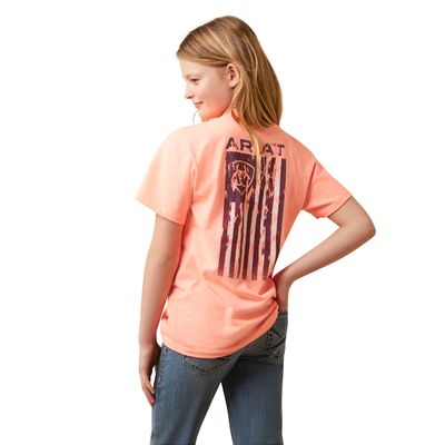 Kid's Gila River T-Shirt in Neon Peach Heather, Size: XS by Ariat