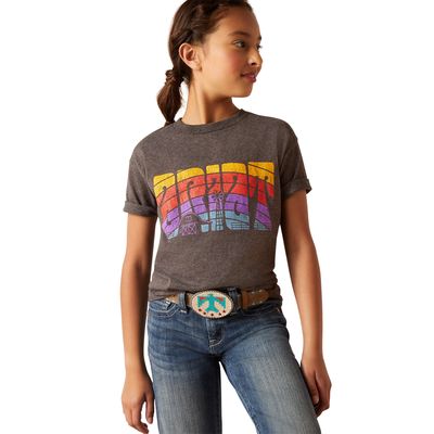 Kid's Groovy Sunset T-Shirt in Charcoal Heather, Size: XS by Ariat