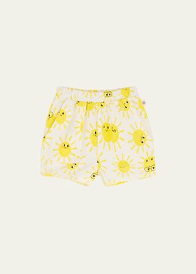 Kid's Happy Face Sun-Print Shorts, Size 6M-24M
