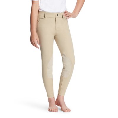 Kid's Heritage Knee Patch Breech in Tan Cotton Twill, Size: 7 Regular by Ariat