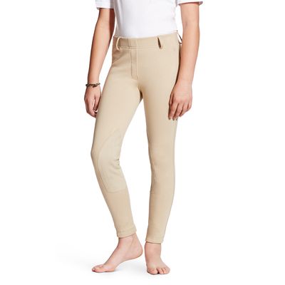 Kid's Heritage Knit Knee Patch Breech Pants in Tan Cotton/Spandex, Size: 7 Regular by Ariat
