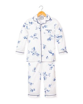 Kid's Indigo Floral Print Two-Piece Pajama Set, Size 6M-14