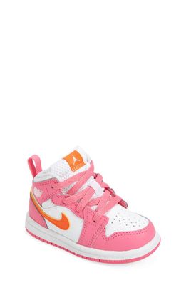 Kids' Jordan 1 Mid Sneaker in Pinksicle/Orange/White